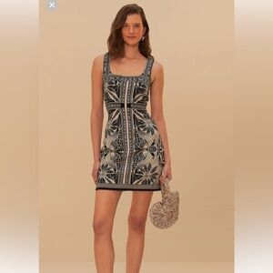 FARM Rio Black and Cream Patterned Mini Dress NWT